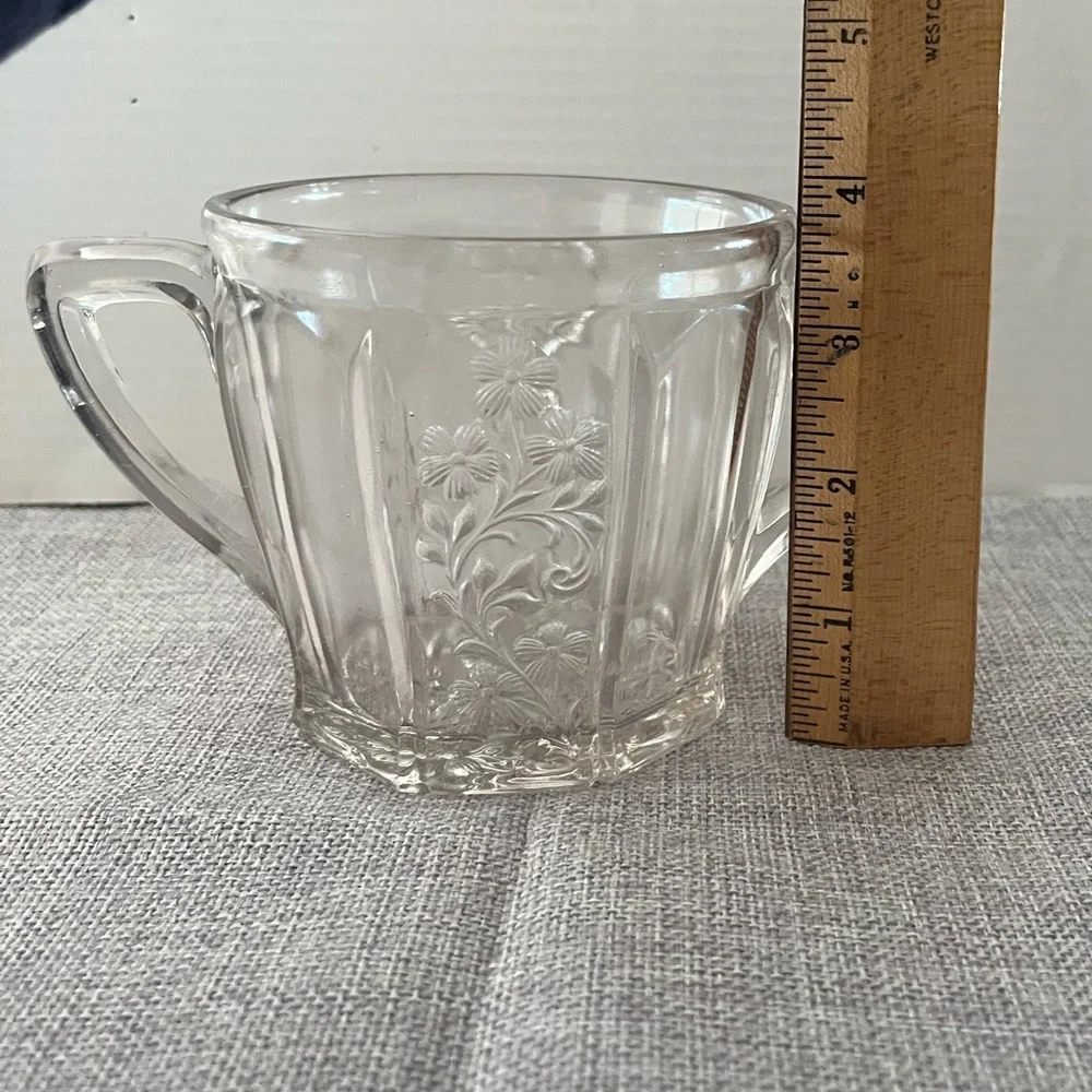 Vintage Clear Glass Sugar Bowl with Double Handles – Pressed Floral Design